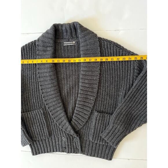 Anthropologie Wool Blend Sweater Cardigan Women S Gray Ribbed Chunky Deep V Neck - Picture 5 of 11